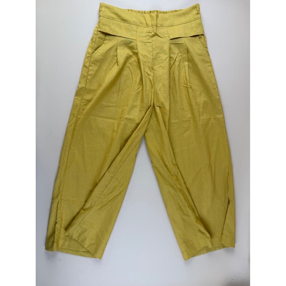 Pants - Boho Wide Leg Cotton Blend Pleated High Waist Crop Pants Size L Unbranded